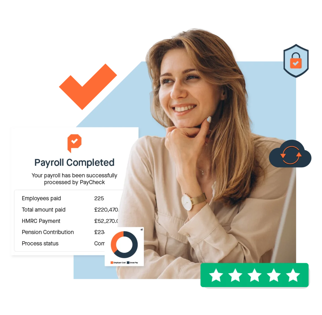 Payroll completed by paycheck and a happy employer
